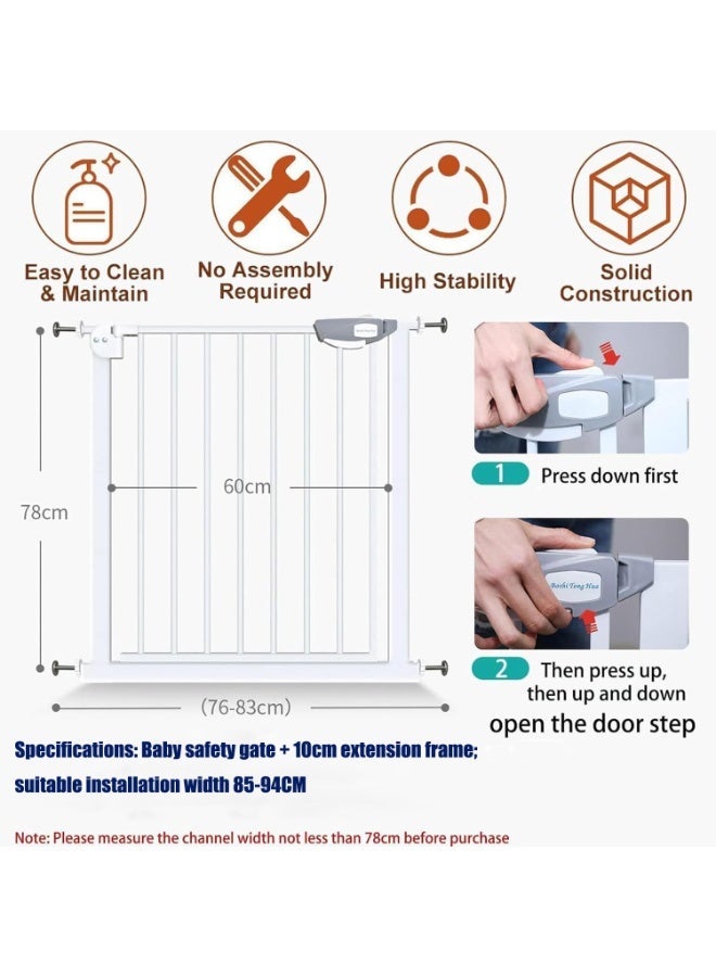 TAPIT Baby Gate Auto Close Safety Baby Gate stairs safety gate Safety Solution Wide Baby Gate for Stairs & Doorways for Baby Toddlers and Pet Dogs No Drilling Required (78-83cm wide Gate+ 10cm Extension Kit) - Image 3